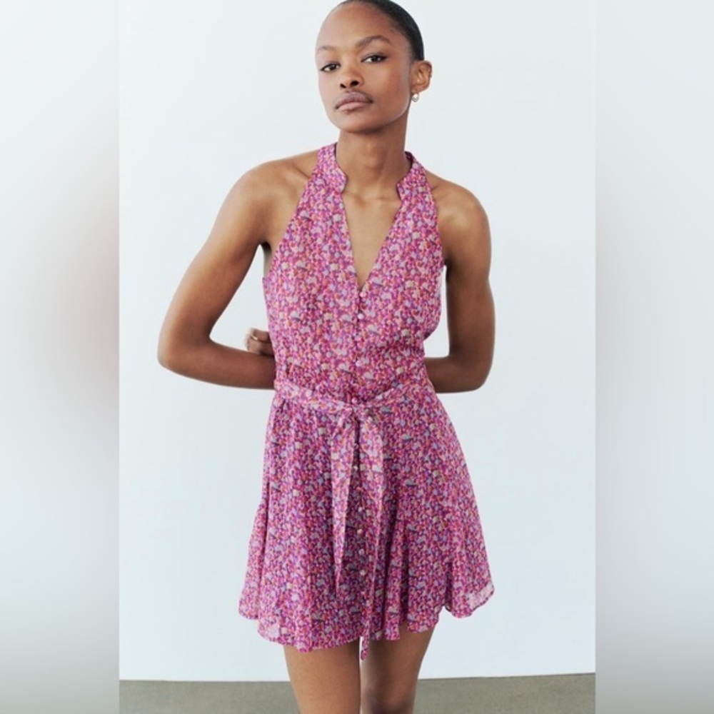 Zara Pink Floral Halter Mini Dress